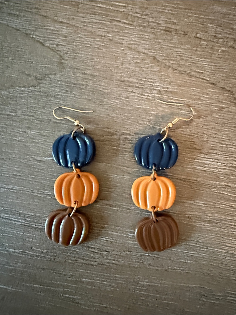 Three-Tier Pumpkin Drop Earrings in Navy, Orange & Brown